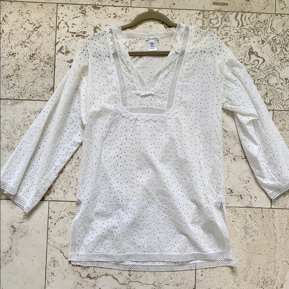 OSCAR DE LA RENTA beach coverup. White lace. Small